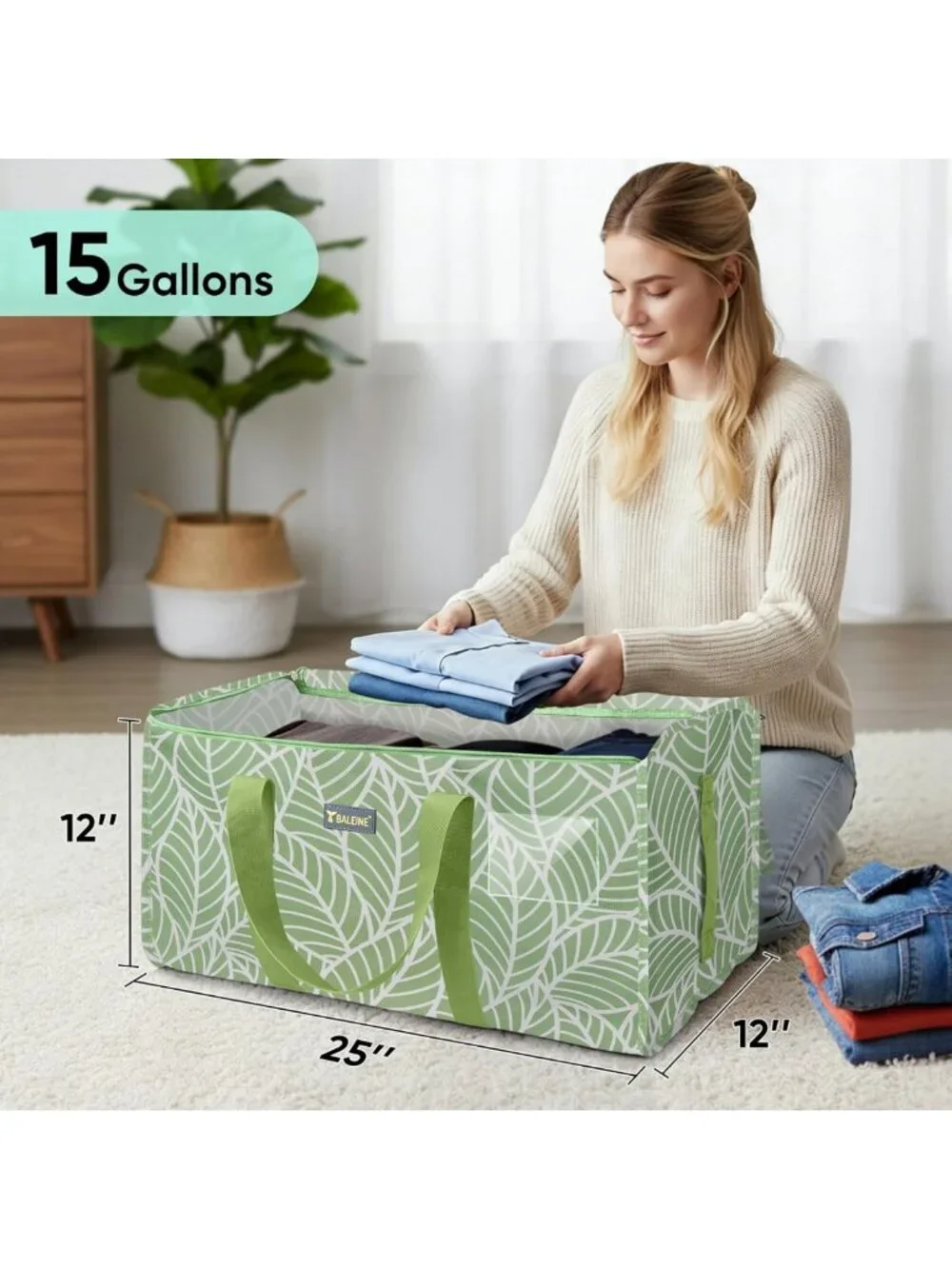 Extra Large Heavy-Duty Storage Tote with Zippers & Handles - Space Saving